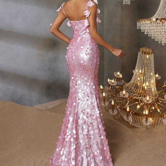 Pink Elegant Women's Sequin Formal Evening Gown - Picture 2 of 7